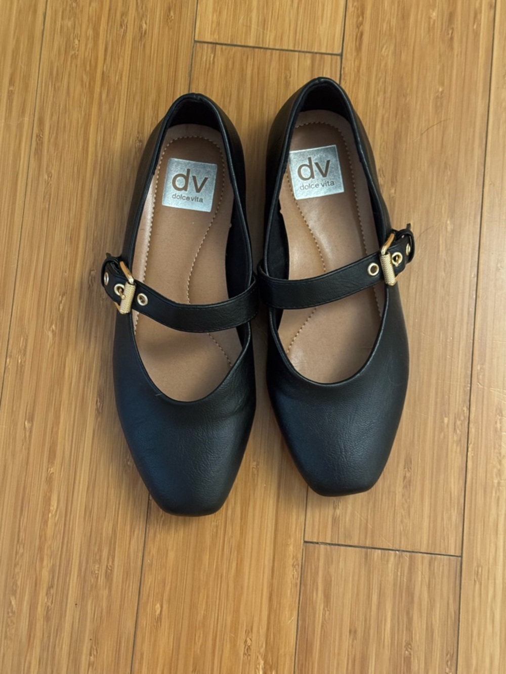 DV by Dolce Vita Black Mary Jane Flats with Gold Buckle - Picture 3 of 4
